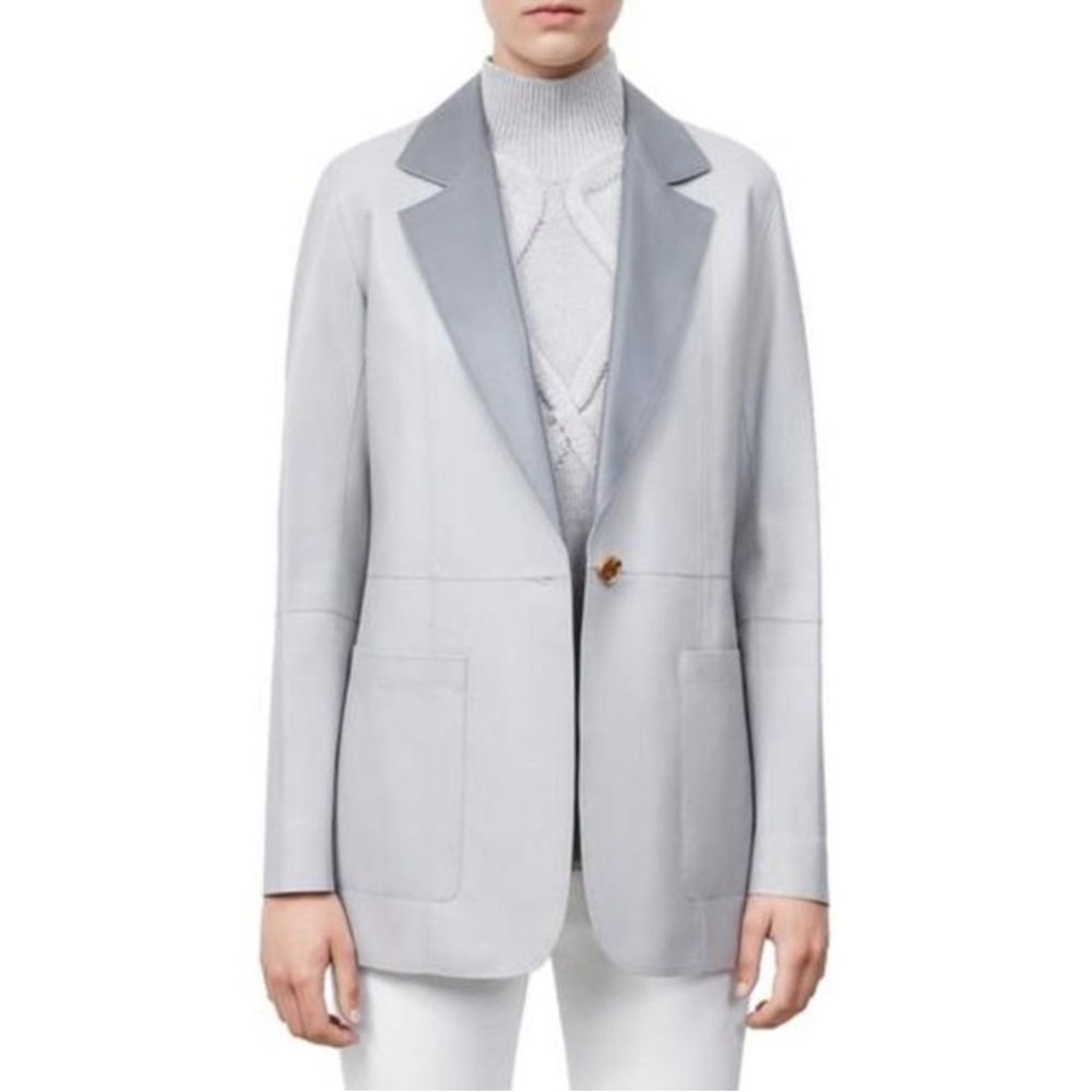 Lafayette 148 New York Eaton reversible Gray Lambskin Leather Blazer Jacket